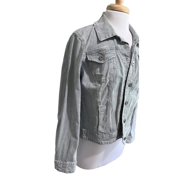 BACCINI Railroad Stripe Jean Jacket Womens XL Casual Denim Steampunk - Picture 2 of 6